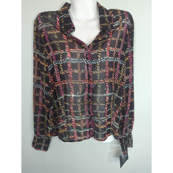 Liz Claiborne Rope Design Tunic Shirt Blouse - Size 6 - Black Multi Sheer NWT - Picture 1 of 8